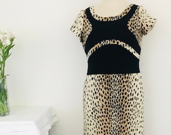 70s Vintage Leopard Print Dress: Retro Animal Print, Size AU 10