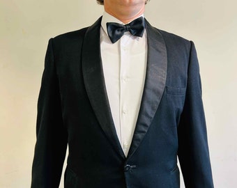 Vintage 60s Black Wool Dinner Jacket - Size 42 Tailored 60s Evening Jacket