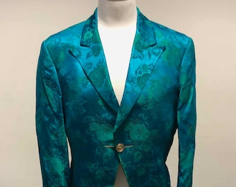 Aqua Silk Brocade Cutaway Jacket Tailored Brocade Formal Jacket Edwardian Style Jacket Bridgeton Style Coat Rare Find