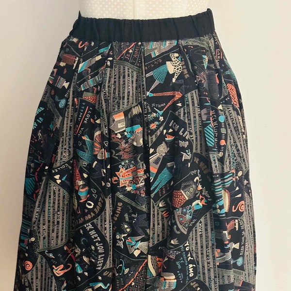 50s Rockabilly Skirt Vintage Elasticated W 26 28 1950s Dance Skirt Retro Rockabilly Skirt Dance revival skirt 50s Swing Skirt