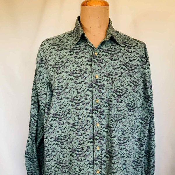 80s Celio Shirt XL Cotton Print  Button Down Long Sleeve Shirt  SZ XL French Label Celio