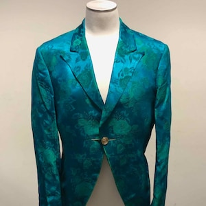 Aqua Silk Brocade Cutaway Jacket Tailored Brocade Formal Jacket Edwardian Style Jacket Bridgeton Style Coat Rare Find