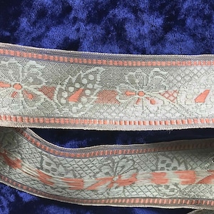 Vintage Indian Braid Trim: Semi Sheer Metallic Floral Brocade (1 1/2 inch)