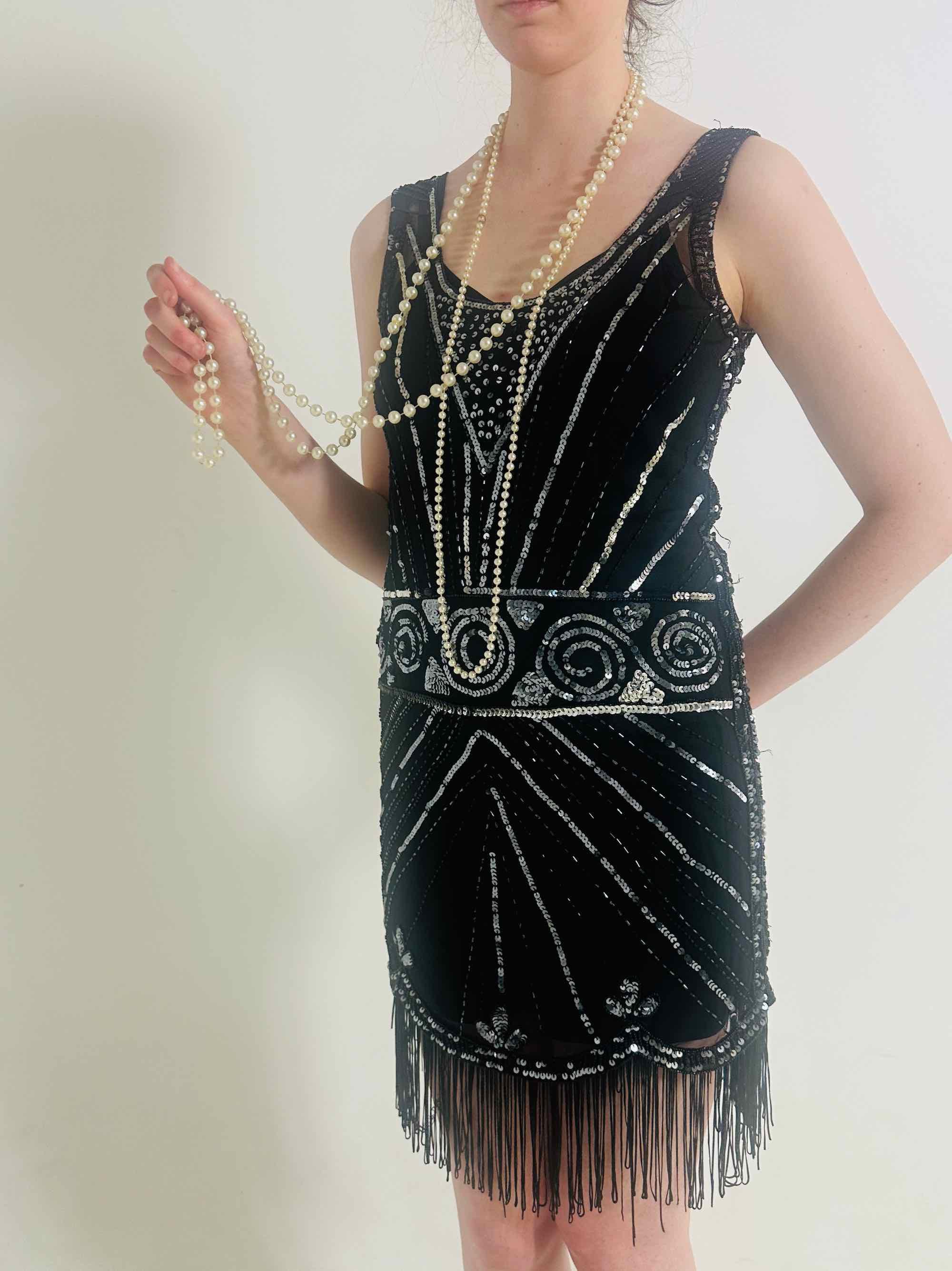 dynamite drop waist dress 1920’s Black Cut Velvet Drop Waist Flapper Dress with Sleeve Cut-Outs