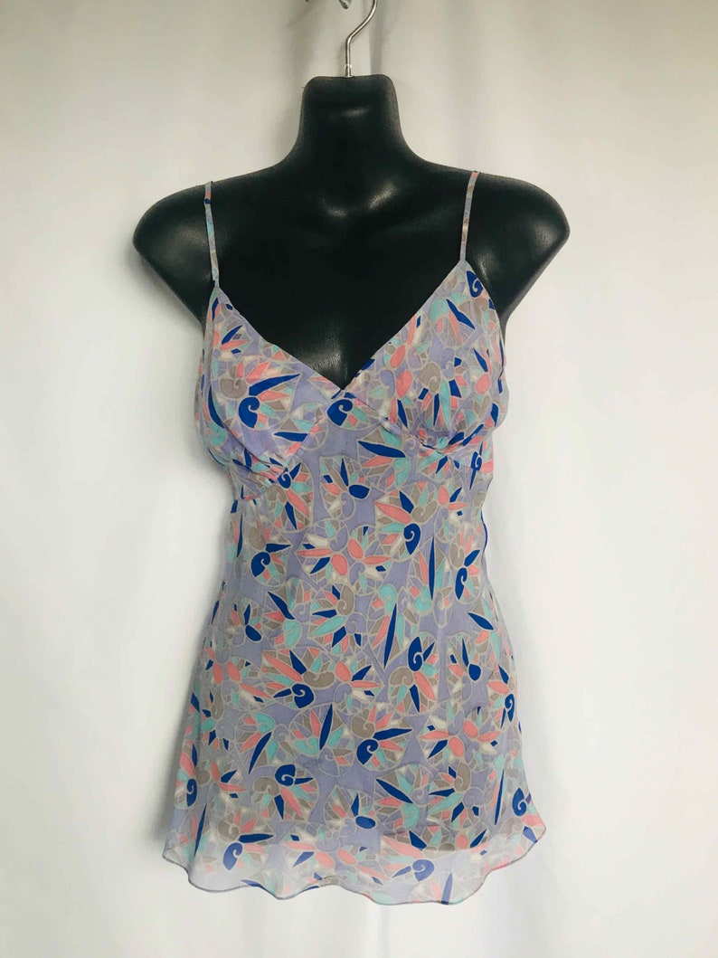 Silk Singlet Camisole Blue Patterned Size 8 AU With Adjustable | Etsy