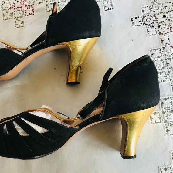 20s Dance Shoes Strap Heel Shoes UK 5 Black & Gol… - image 6