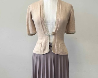 40s Handknit Cardigan Style Knitted Bolero Beige Vintage Handknit Size S Patterned  Knitwear