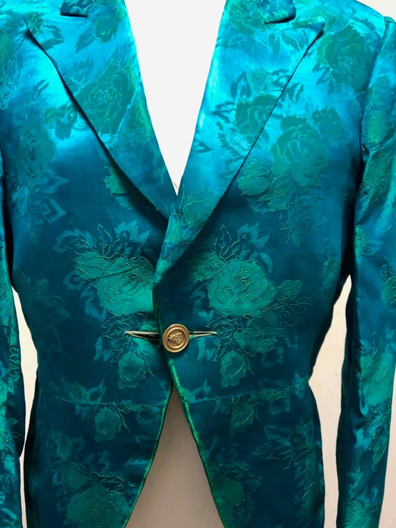 Aqua Silk Brocade Cutaway Jacket Tailored Brocade… - image 4