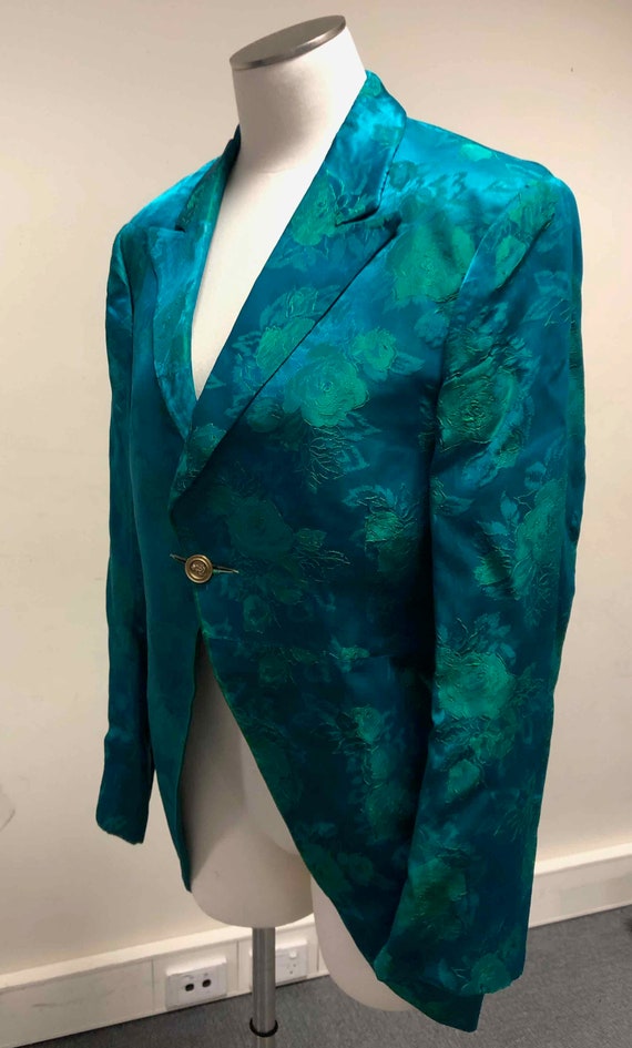 Aqua Silk Brocade Cutaway Jacket Tailored Brocade… - image 3