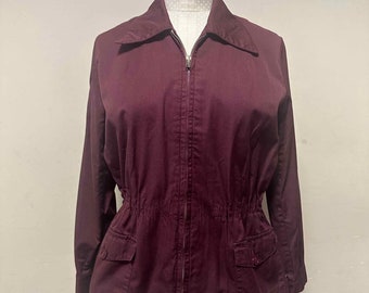 1950s Women's Casual Burgundy Zip Front Blouson Jacket Size S 38 AU 10 US 6