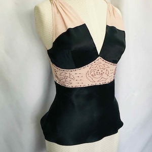 Silky Cami Top Black silk satin AU Size 8-10 US 4-6 with Beaded detail