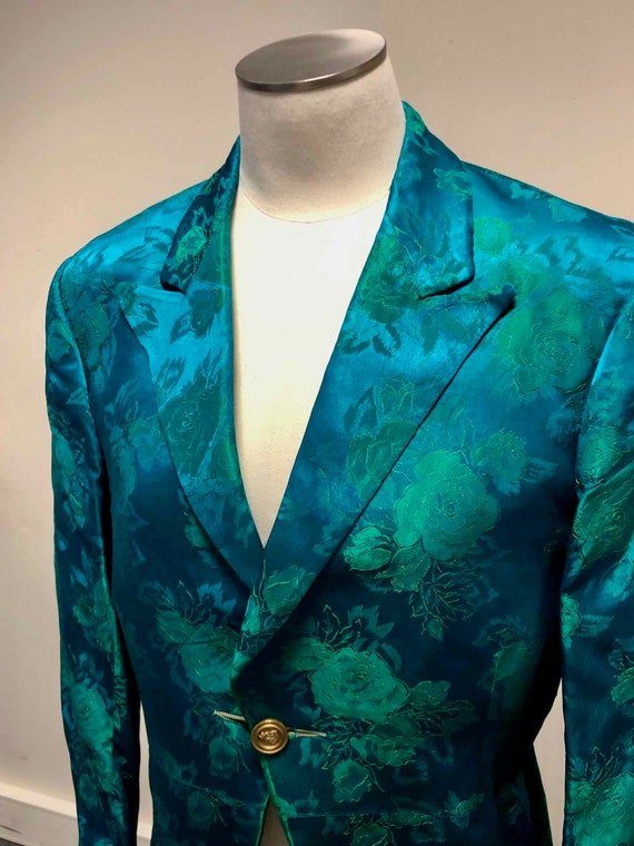 Aqua Silk Brocade Cutaway Jacket Tailored Brocade… - image 7