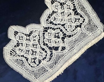 Antique Ecru Cotton Net Lace Insert: Hand-sewn Victorian Piece