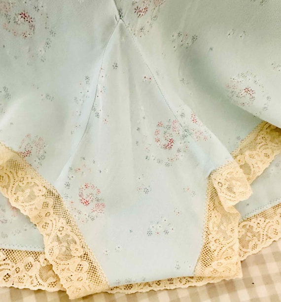1950s 60s Slip Dress Nylon Pale Blue floral print… - image 7