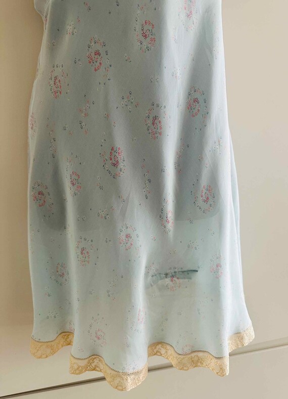 1950s 60s Slip Dress Nylon Pale Blue floral print… - image 4