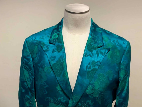 Aqua Silk Brocade Cutaway Jacket Tailored Brocade… - image 2