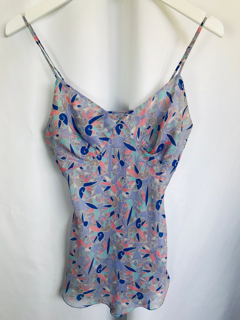 Silk Singlet Camisole Blue Patterned Size 8 AU With Adjustable Etsy