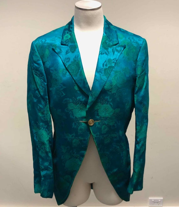 Aqua Silk Brocade Cutaway Jacket Tailored Brocade… - image 1
