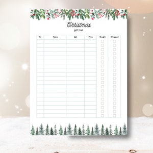 DRUCKBARE Weihnachtsgeschenk-Einkaufsliste 2023: Der perfekte Weg, um in dieser Weihnachtszeit organisiert zu bleiben! 5 Designs enthalten!