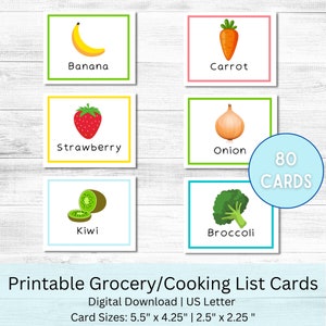 Tarjetas de lista de compras visuales para niños / Conjunto de 80 tarjetas de lista de compras de comestibles para niños imprimibles / Descarga digital / Tarjetas de entretenimiento / PDF