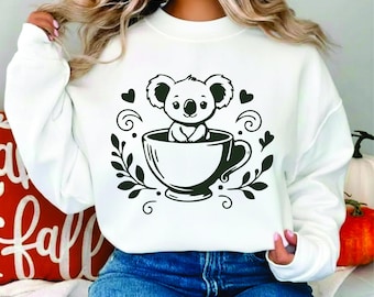 Koala in Teacup SVG, Botanical Floral Vector Design (Digital Download)