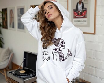 Funny Skeleton Hoodie: "Too Lit to Quit" Halloween Party Sweatshirt