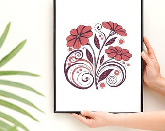 Abstract Floral Print: Colorful Boho Wall Art (SVG, DXF, EPS Digital Files)