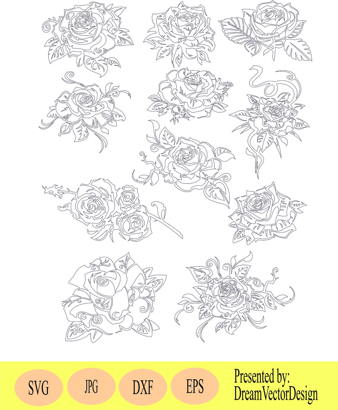 Rose SVG Bundle, Clipart Cut Files (svg, Dxf, Eps, Jpg) - Etsy Australia