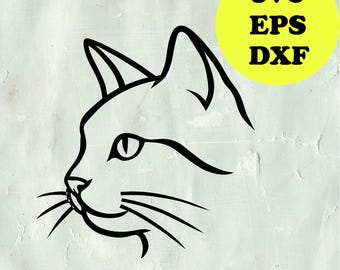 Minimalist Cat Profile Line Art, Vector Design (SVG, EPS, DXF)