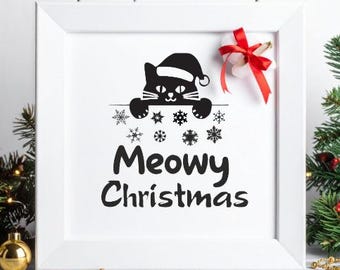 Meowy Weihnachtskatzen-Schnittdatei Haustier der Weihnachtsmütze (SVG, DXF, EPS)