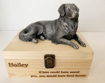 Golden retriever pet urn personalized with golden retriever figurine