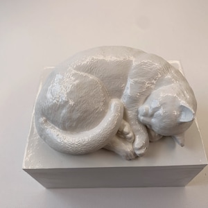 Custom Cat Urn with sleeping cat statue cover.