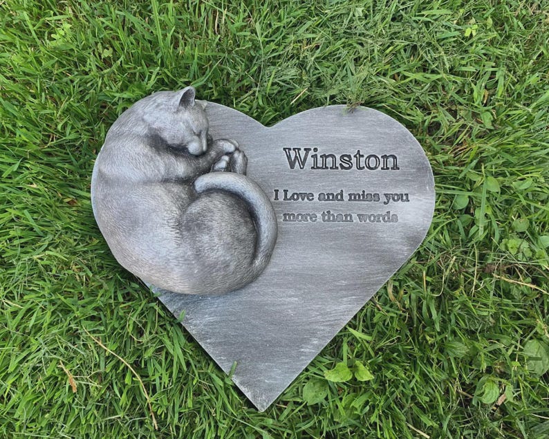 Sleeping Cat Memorial Stone Silver