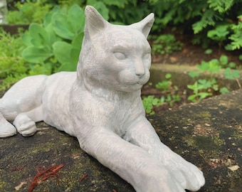 Sculpture de chat grandeur nature 15 pouces et 8,75 pouces statue de jardin de gypse-ciment moulée à la main de taille moyenne