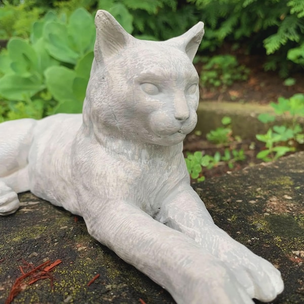 Cat Sculpture life size 15'' and 8.75'' medium size  Hand-Cast Gypsum Cement Garden Statue