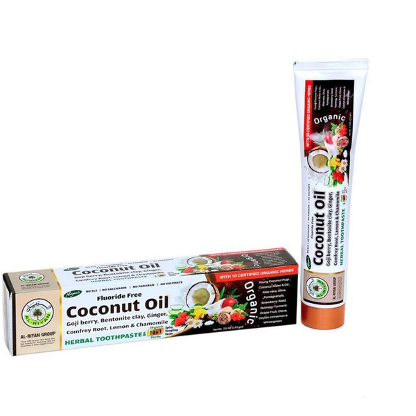 4-pack kokosolie-tandpasta, biologisch kruidenfluoridevrij