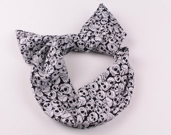 Black and White Skull print Wire Headband, Fabric Wire Headband, ORIGINAL Wire