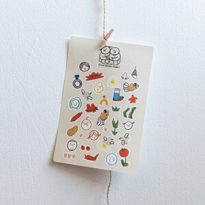 Sábado Doodle hoja de pegatinas, pegatinas lindas, hoja de pegatinas de desayuno, pegatinas del planificador, pegatinas para Bujo, pegatina portátil Kawaii