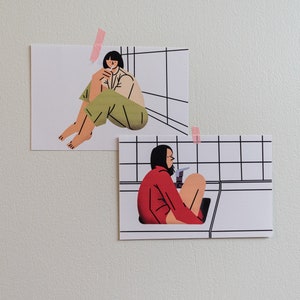 EM CASA Impressão de ilustração artística, Impressão artística mínima, Impressão de ilustração de figura