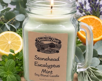 Stonehead Eucalyptus Mint Soy Candle | Handmade Spa Candle | Fresh Scented Candle | 16 oz Soy Blend