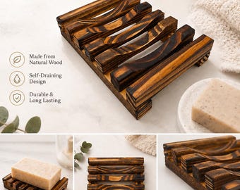 Wooden Soap Dish, Draining Bar Soap Saver Tray, Rustic Bathroom Accessory
