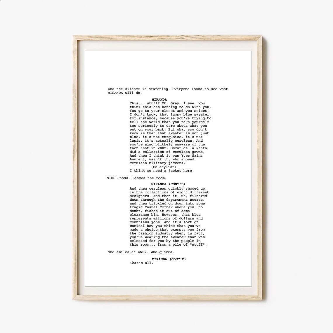 The Devil Wears Prada Screenplay Print Script Art Etsy