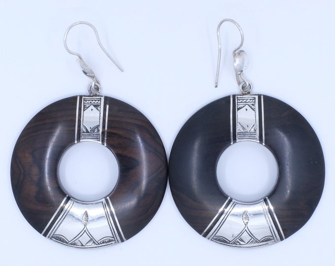 Featured listing image: Fine Silver and Ebony Elhadji Koumama Tuareg African Earrings