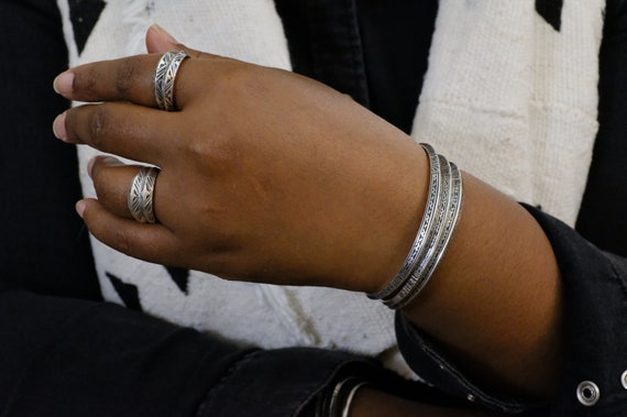 Fine Silver Etched African Tuareg Stacking Ring - image 8