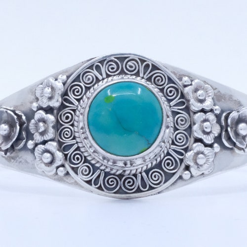 Sterling Silver Turquoise Filigree Cuff shops Bracelet