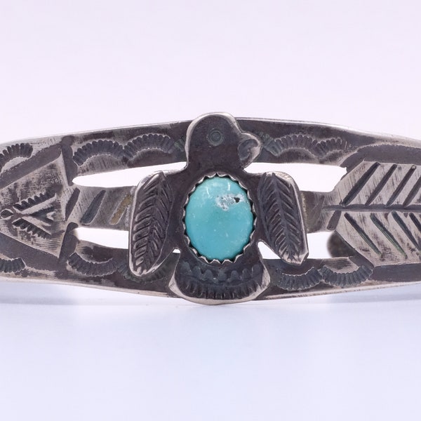 Sterling Silver Turquoise Fred Harvey Era Thunderbird Cuff Bracelet