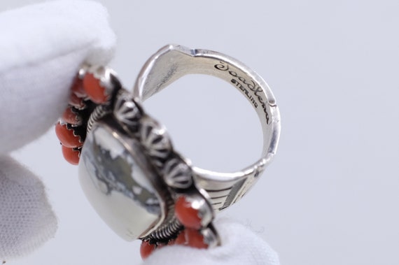 Sterling Silver Coral and White Buffalo Aaron Toa… - image 8
