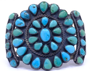 Navajo Handmade Easter Blue Mine Turquoise Needlepoint Cluster