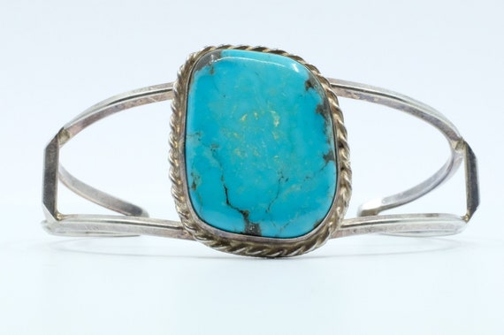 Sterling Silver Turquoise Vintage Navajo Cuff Bra… - image 1