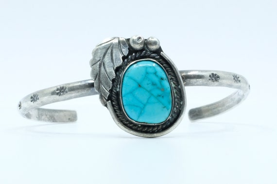 Sterling Silver Turquoise Vintage Navajo Cuff Bra… - image 1